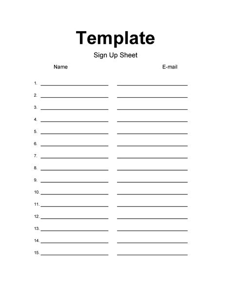 Sign Up Sheet Printable Template Printable Templates
