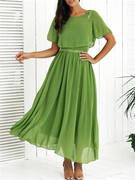 grass green floral embroidered chiffon maxi dress twinset chiffon dresses with sleeves