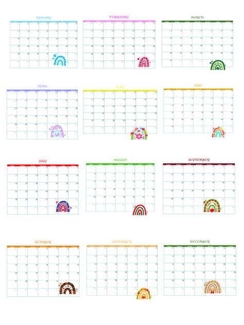 2023 Monthly Rainbow Calendars Printable Calendar Simply Love Plr