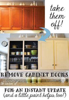 My kitchen cabinets consist of a lot of not perfectly matched, not always perfectly organized stuff. Kitchen Cabinet wallpapered and no doors for open look ...