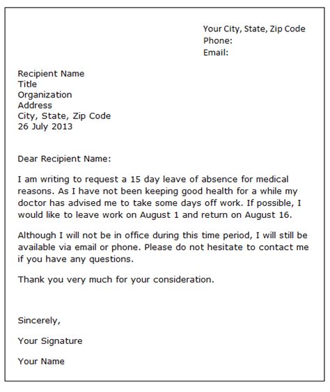 sample leave of absence letter | Application letters ...