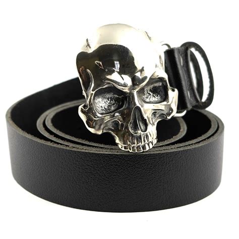 Leather Belt With Solid Buckle Skull Human Skull Belt Buckle Etsy