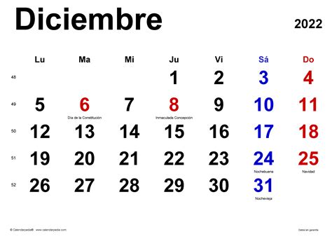 Calendario Diciembre 2022 En Word Excel Y Pdf Calendarpedia