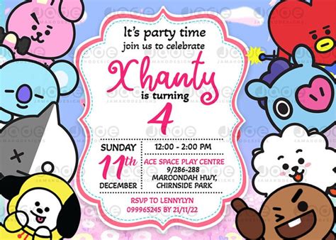 Bt21 Birthday Party Invitation Template Jamakodesigns