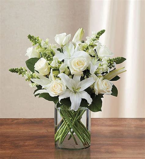 classic all white arrangement™ in 2020 white flower arrangements flower arrangements pretty