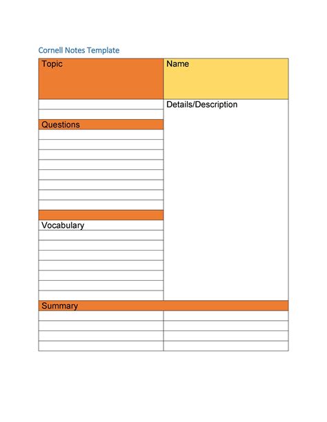 Excel Note Taking Template