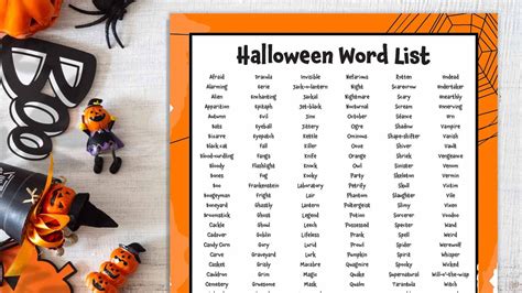 200 Halloween Words For Writing Vocab And More Free Printable