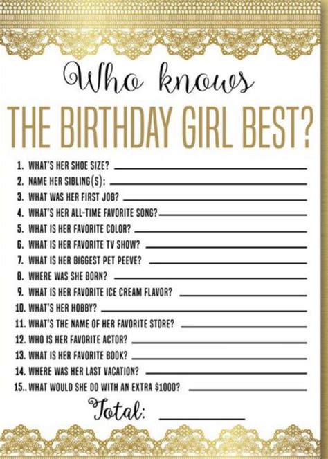 Who Knows The Birthday Girl The Best You Can Print These As A Party