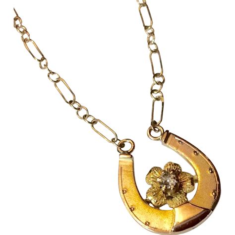 Upcycled Vintage 14 K Gold Diamond Horseshoe Stickpin Necklace From