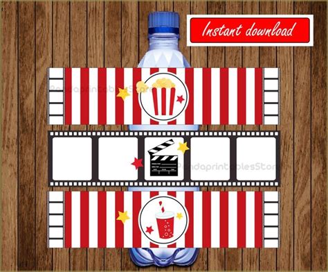 Movie Night Water Bottle Labels Diy Movie Party Water Bottle Etsy