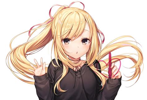 Download 2064x1418 Anime Girl Blonde Pen Long Hair Cute Wallpapers