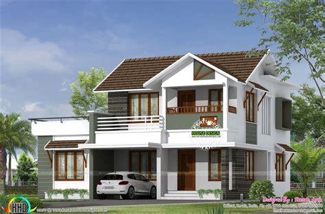 2200 Square Feet 4 Bedroom Simple Sloping Roof Home Kerala Home