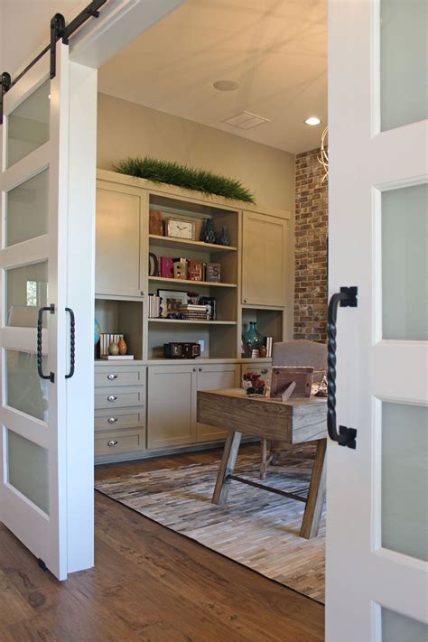 For example if the space near the cabinets is too small to have normal doors, than sliding take the sliding mechanism of the door and use screws to secure it, while making sure it's leveled. Office with sliding barn doors and gray, painted, built-in ...
