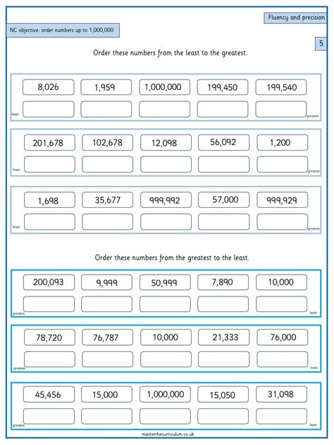 Order And Compare Numbers Year 5 Worksheets