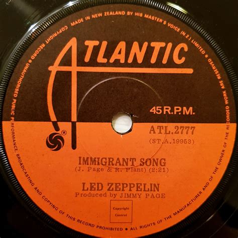 177,129 views, added to favorites 7,180 times. Led Zeppelin - Immigrant Song (1970, Vinyl) - Discogs