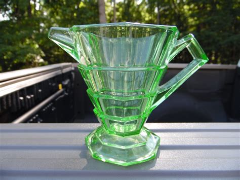 vintage green depression vaseline uranium glass creamer pitcher nice antique price guide