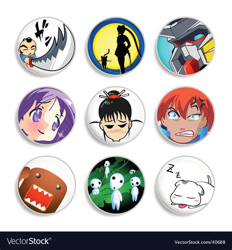 Anime Badges Royalty Free Vector Image Vectorstock