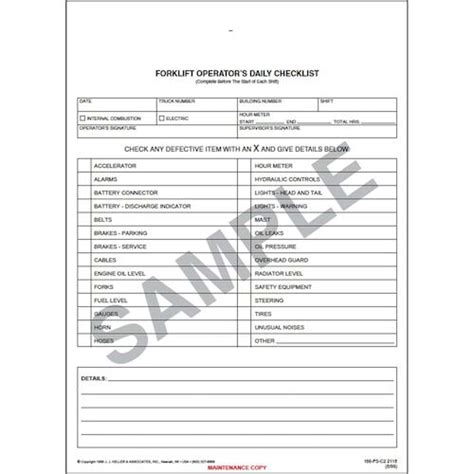 Printable Forklift Checklist
