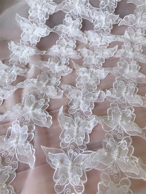 Organza Butterfly Applique Lace Off White Butterfly Pearls Etsy