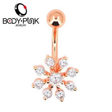 Buy Body Punk Belly Piercing Rose Gold Clear Cz Snow