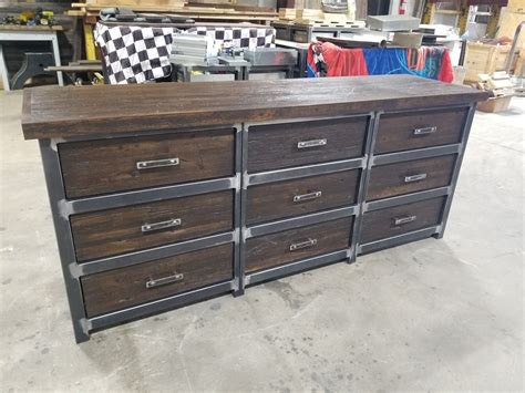 Industrial Bed Industrial Style One Piece Top 9 Drawer Dresser