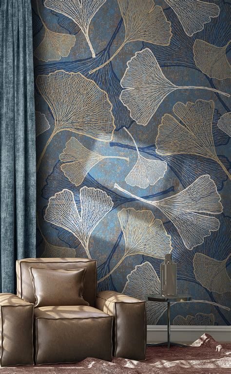 Ginkgo Leaf Wallpaper Peel And Stick Wallpaper Removable Etsy