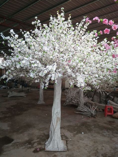 Artificial Peach Blossom Tree White Silk Flowers Cherry Wedding Tree