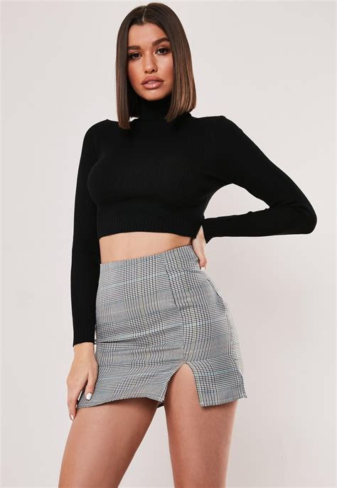 Black Roll Neck Knitted Crop Top Missguided Knit Crop Top Knit