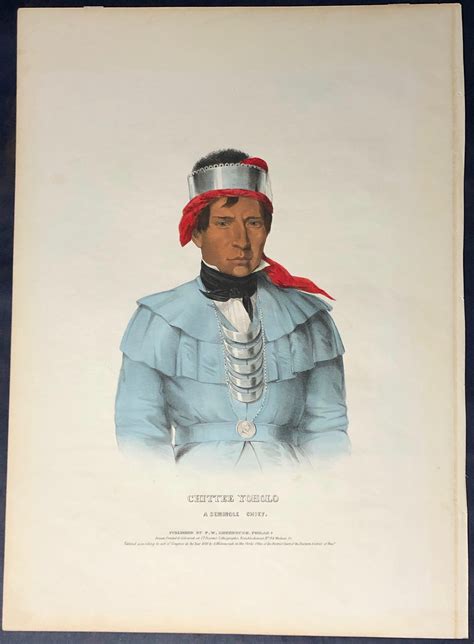 Chittee Yoholo A Seminole Chief Folio Hand Colored Lithograph From
