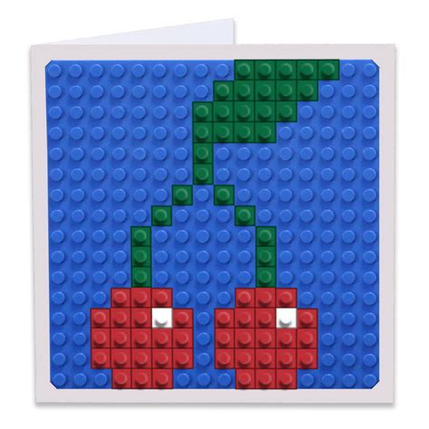 Cherries Pixel Art Build On Greeting Card Brik