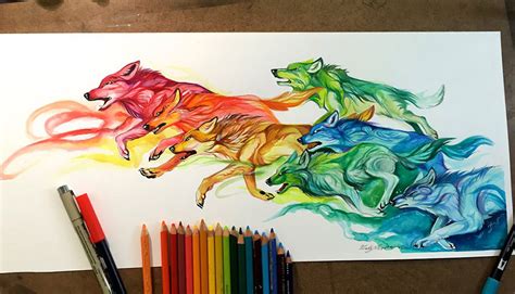 How to draw a wolf using color pencils step by step tutorial #colorpencils #art #artwork #draw. Wild Animal Spirits In Pencil And Marker Illustrations By ...