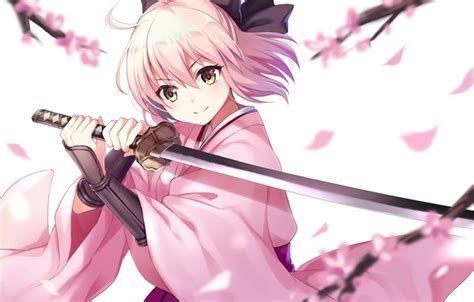 Wallpaper Girl Sword Pink Anime Katana Sakura Ken Blade Blonde