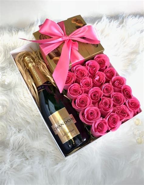 Same day delivery · farm fresh flowers · international delivery Roses, Champagne and Chocolate Gift Box |Local Florist ...