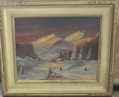 Lot - M.C. (MALCOLM) WAITE, Massachusetts, 20th Century, Winter mountain landscape at sunset ...