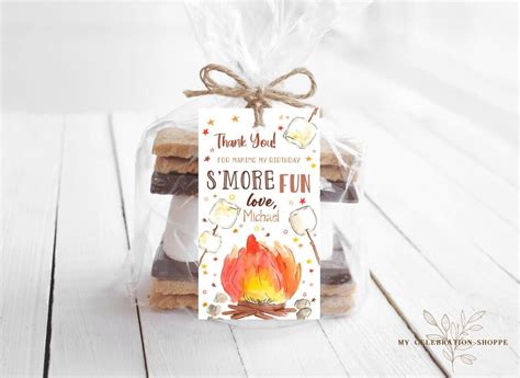 Smores Birthday Thank You Tags Template Favor Tags Printable Etsy