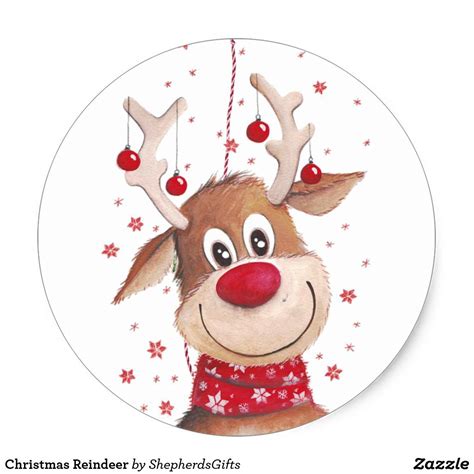 Christmas Reindeer Classic Round Sticker Christmas Images Merry Christmas Images