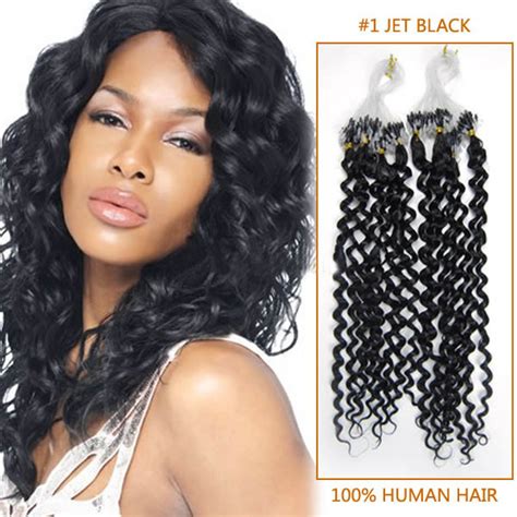 Long And Captivating 28 Inch 1 Jet Black Curly Micro Loop