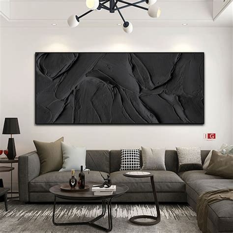 Large Black Wall Art Black Abstract Textured Painting Black 3d Etsy