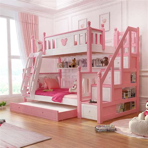 Modern Bedroom Furniture Pink Princess Kids Bunk Bed For Girlsbedroom