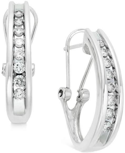 Lyst Macy S Diamond Channel Set J Hoop Earrings Ct T W In K