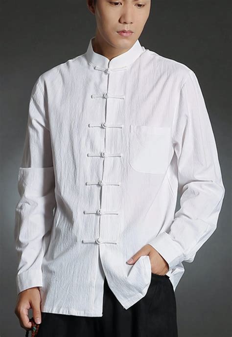 Mens Chinese Shirt Frog Button Lined Mandarin Collar Etsy