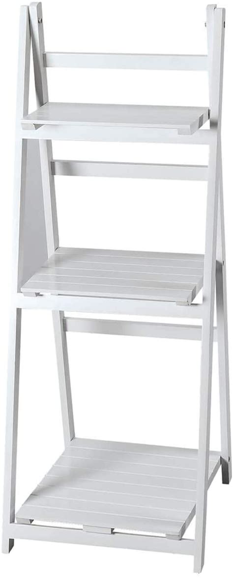 Hartleys 4 Tier White Wash Ladder Shelf With Brown Wicker Basket Set