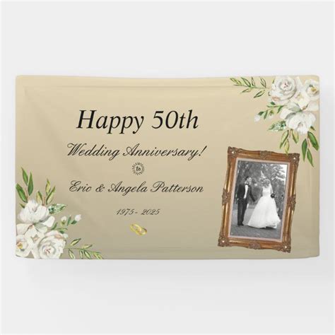 50th Wedding Anniversary Photo Floral Banner Tap Personalize Buy