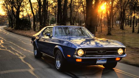 Wallpaper Trees Sunset Road Ford Mustang Muscle Cars Sports Car