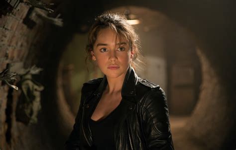 At the los angeles offensive, john's fears of the unknown future begin to emerge when tecom spies reveal a new plot by skynet that will attack him from both fronts; Wallpaper look, background, Emilia Clarke, leather jacket ...