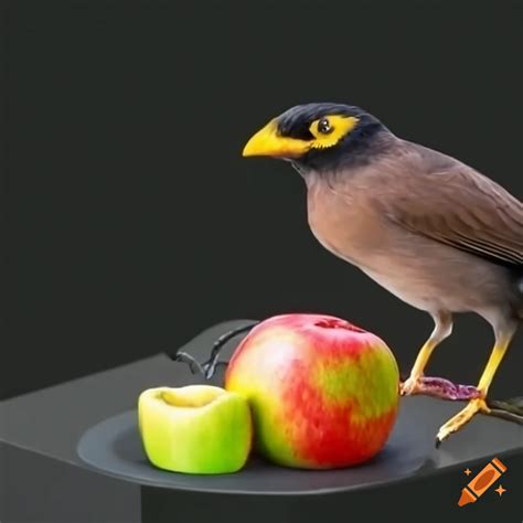 Mynah Bird Eating An Apple