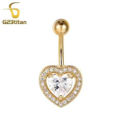 Surgical Steel Belly Bars Big CZ Zircon Heart Belly Button Rings Belly