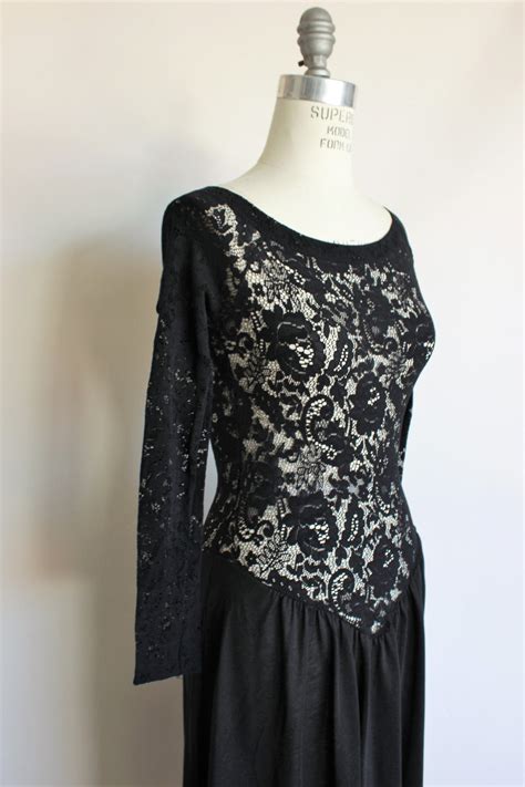 Vintage 1990s Victorias Secret Black Nightgown With Lace Bodice