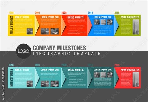 Large Colorful Overlapping Arrows Timeline Infographic Layout Stock