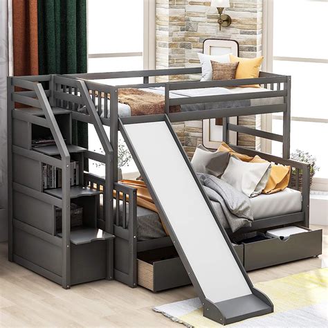 Buy Twin Over Full Bunk Bed With Storage And Slidestackable Wood Twin